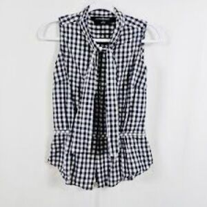 Norma Kamali Black and White Gingham Blouse